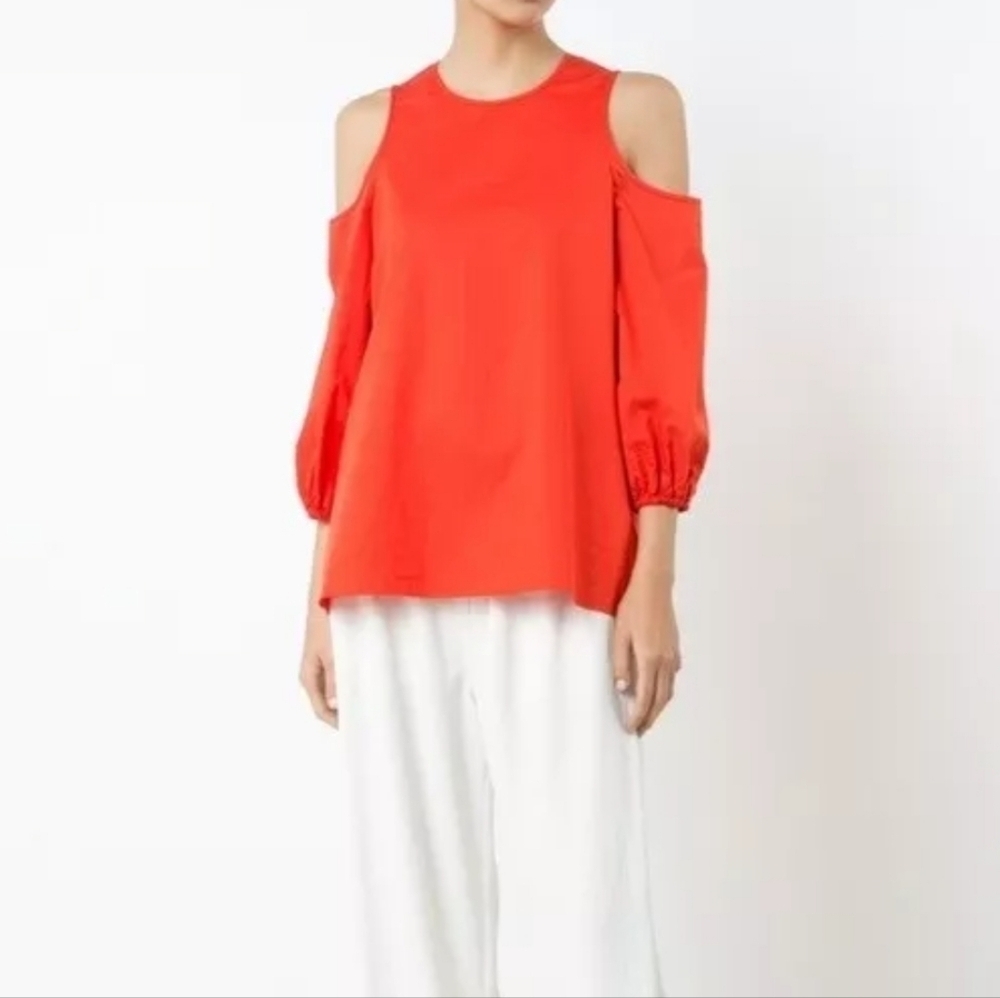 Tibi Red Col Shoulder Cotton Poplin long sleeve top size 10
